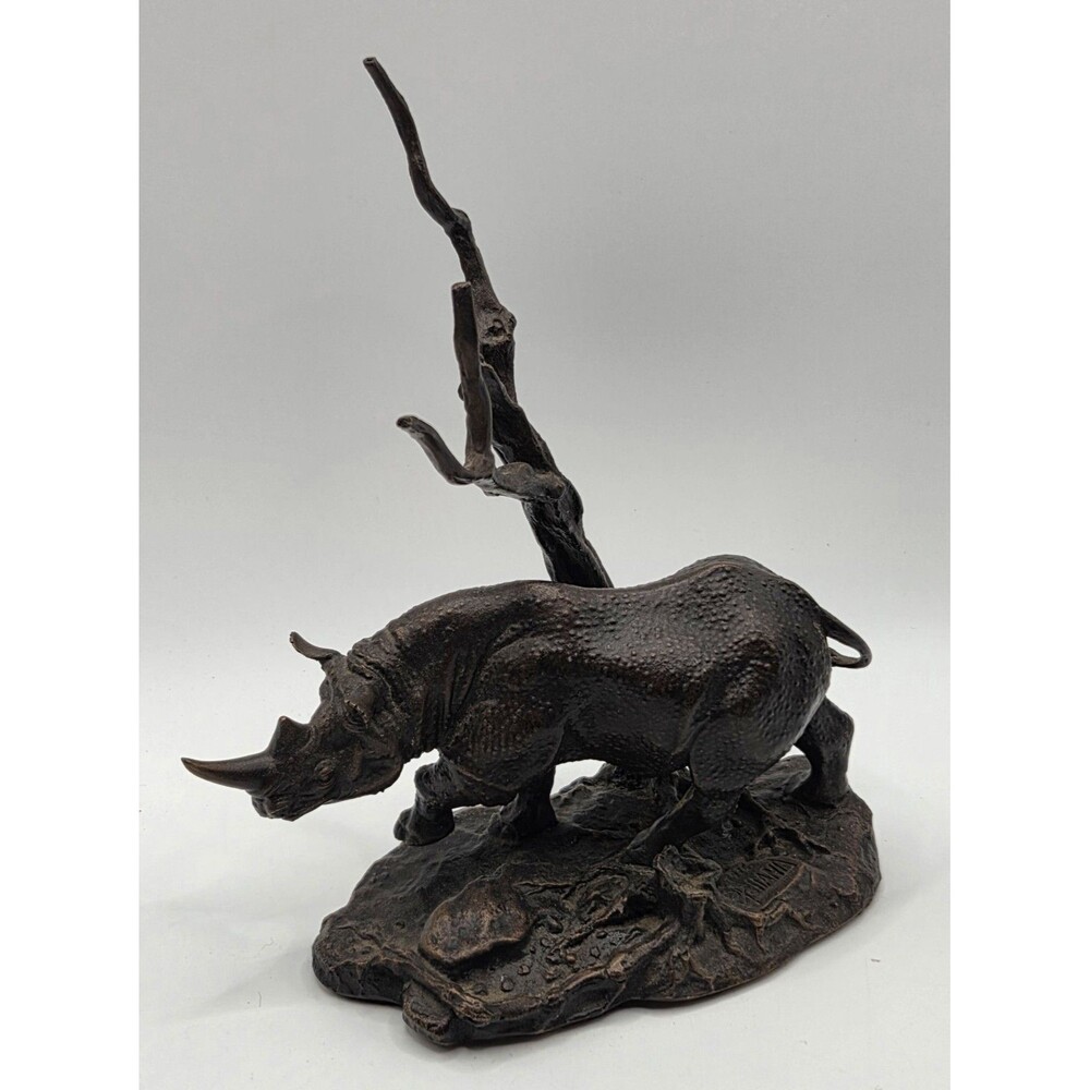 Vintage 1976 Franklin Mint Solid Bronze Rhino Figure Polland